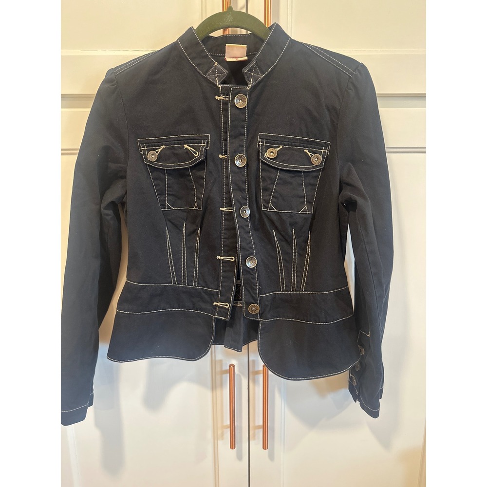 VTG Faded Glory y2k Black Cotton Canvas boho Utility Jacket Size 10 button up